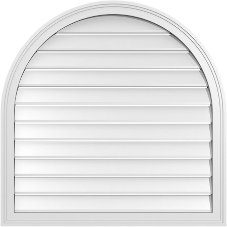Ekena Millwork Round Top Surface Mount PVC Gable Vent: Functional, w/ 2"W x 1-1/2"P Brickmould Frame, 34"W x 34"H GVPRT34X3402SF